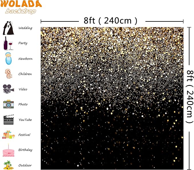 WOLADA Black and Gold Backdrop Golden Glitter Backdrop - Image 3