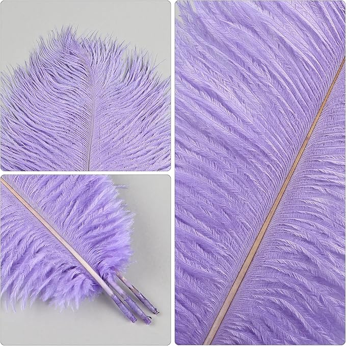 THARAHT Lavender Ostrich Feathers 12pcs Natural Bulk 10-12Inch 25cm-30cm - Image 3