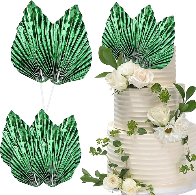 Ephlyn 6Pcs Paper Palm Leaves Fan Cake Toppers Palm Leaf Fan Cake Picks Craft by Ephlyn