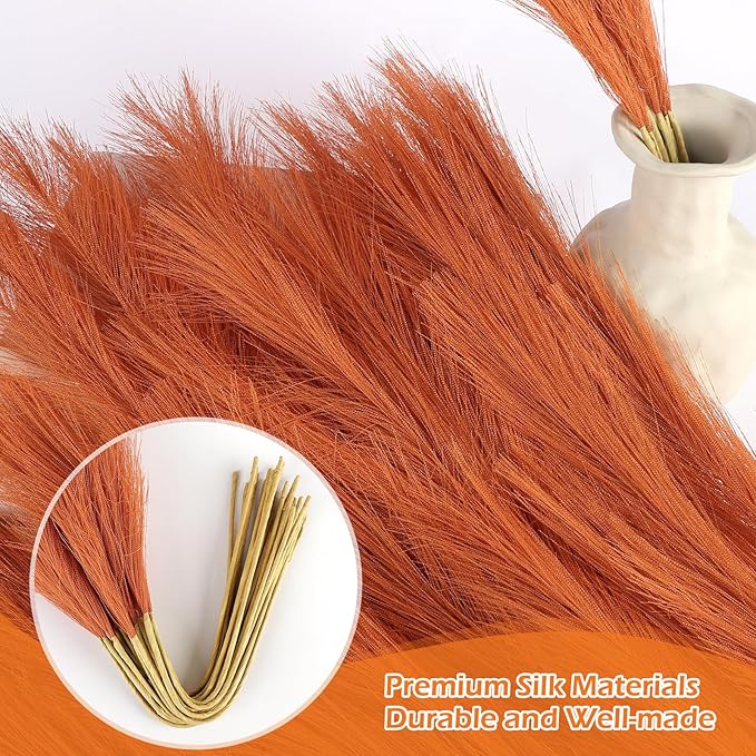Orange Pampas Grass Decor 30 Pcs 21.7 Inch Faux Pampas Grass Bulk Artificial - Image 4
