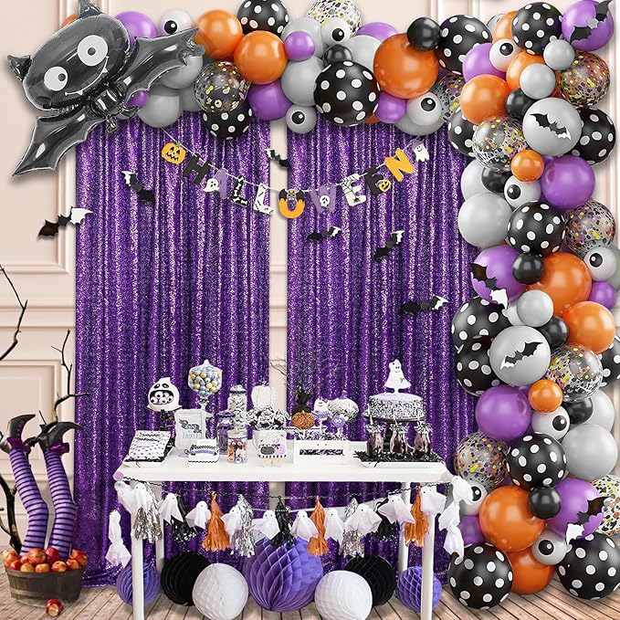 Purple Sequin Backdrop 2 Panels 2FTx8FT Glitter Halloween Party Backdrop - Image 2