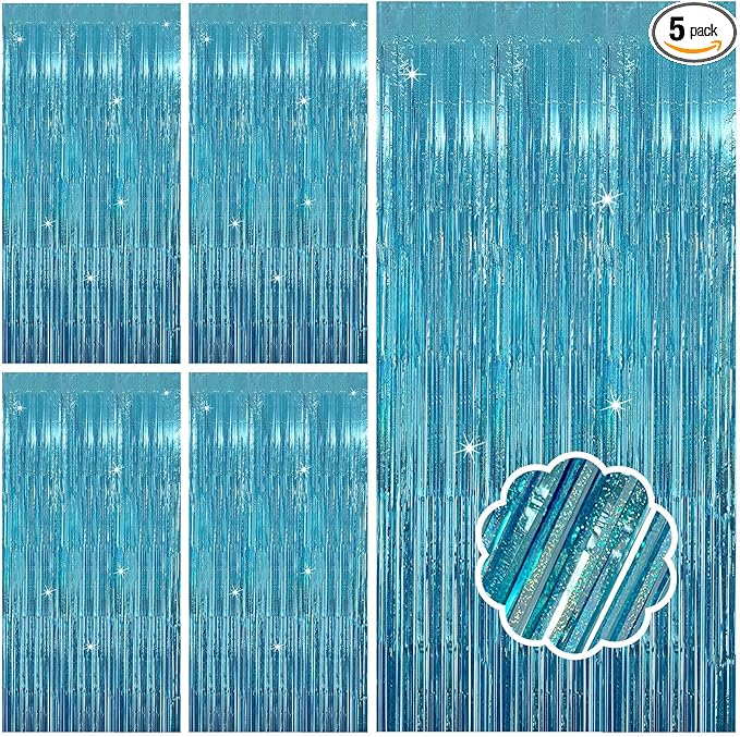 5 Pack Blue Tinsel Streamers Foil Fringe Curtains Backdrop by Unknown