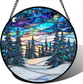Stained Glass Window Hanging, Starry Sky Trees and Snow Sun Catchers Glass by DASTOLL