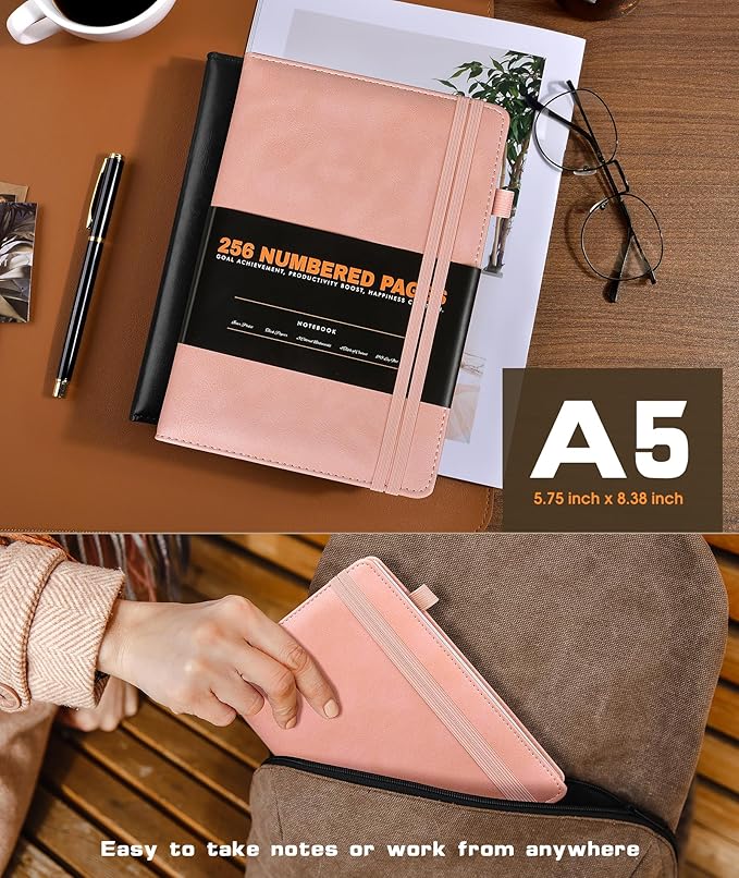 Lined Journal Notebook for Women Men, 256 Numbered Pages Hardcover Leather - Image 5