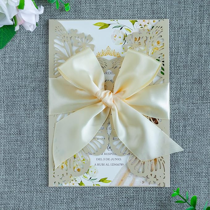 20 PCS 5.12x7.2 Butterfly Quinceanera Invitation, Laser Cut Wedding Invitation by FEIYI