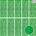 10 Pack Green Foil Curtain Backdrop 3.2ft x 9.8ft Metallic Tinsel Foil Fringe by Ohiyoo