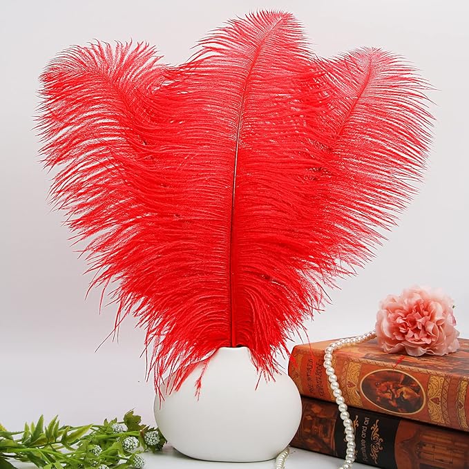 THARAHT Red Ostrich Feathers 12pcs Large Natural Bulk 12-14Inch 30cm-35cm - Image 5