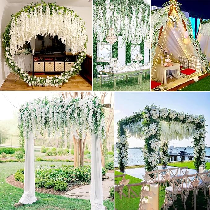 12 Pack White Wisteria Hanging Flowers Garland - Image 6