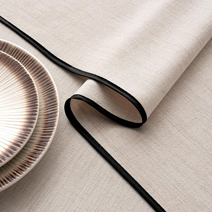 MIULEE Natural-Black Linen Tablecloth 60x84 Inch Rectangle Table Cloth - Image 3