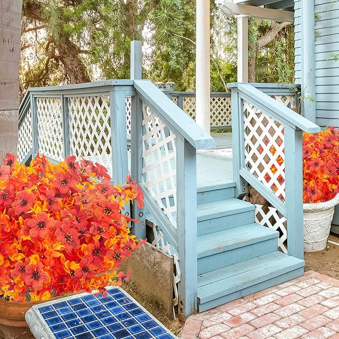 12 Bundles Artificial Fall Flowers Fake Plastic Plants Indoor Outside Hanging - Image 7