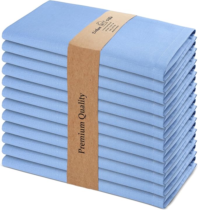 Urban Villa Ice BlueNapkins Solid Set of 12 Cloth Dinner Napkins Size 20x20 by CottonTrends