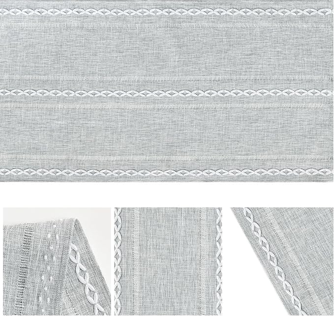 Artoid Mode Grey Rustic Cotton Linen Table Runner, Seasonal Embroidered Hollow - Image 6