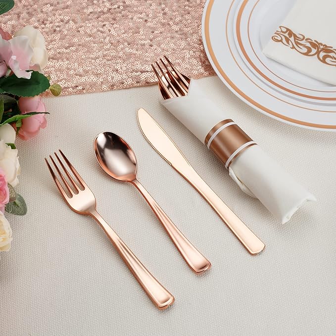 50 Pack Pre Rolled Rose Gold Plastic Silverware Set - Image 5