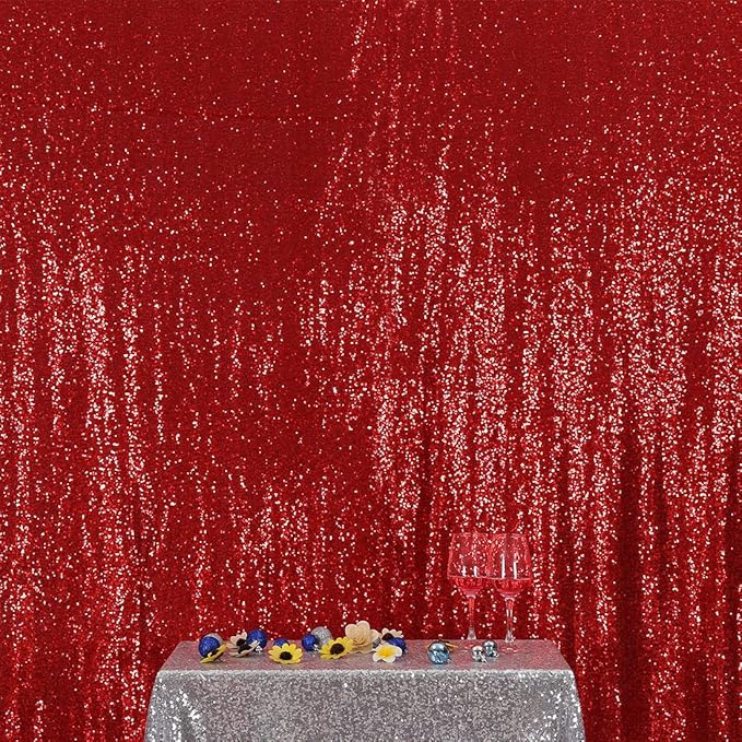 Poise3EHome Red Sequin Backdrop, 7FT x 7FT Sequin Photography Backdrop Curtain - Image 3