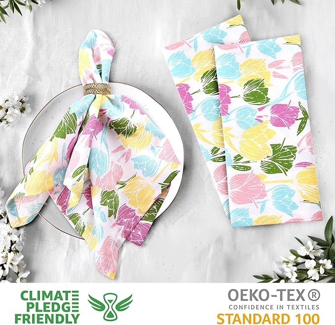 Urban Villa Easter Cloth Napkins Tulip Print 100% Cotton Absorbent Dinner - Image 3