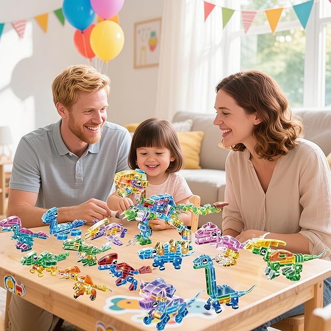 Crystal Dinosaur Party Favors for Kids, 12 in 1 Mini Dinosaur Building Blocks - Image 4