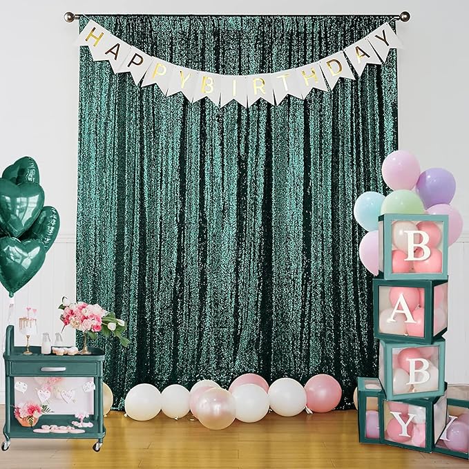 Sugargirl Dark Green Sequin Backdrop Curtain 4 Panels 2FTx8FT Glitter Dark - Image 7