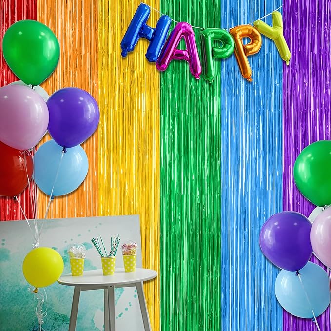 8 Pack Rainbow Backdrop, 3.28 FT x 7.05 FT Backdrop Curtains, Metallic Fringe - Image 7