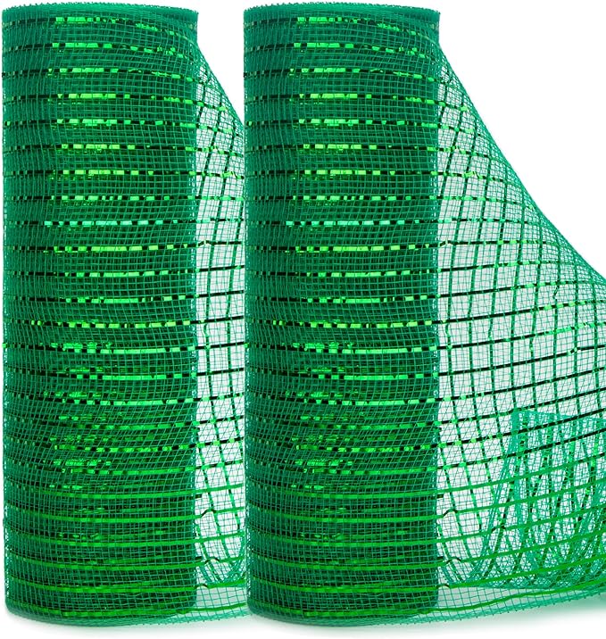 Ribbli 2 Rolls Emerald Green Mesh Ribbon, 10 inch x 30 feet Each Roll, Metallic by Ribbli