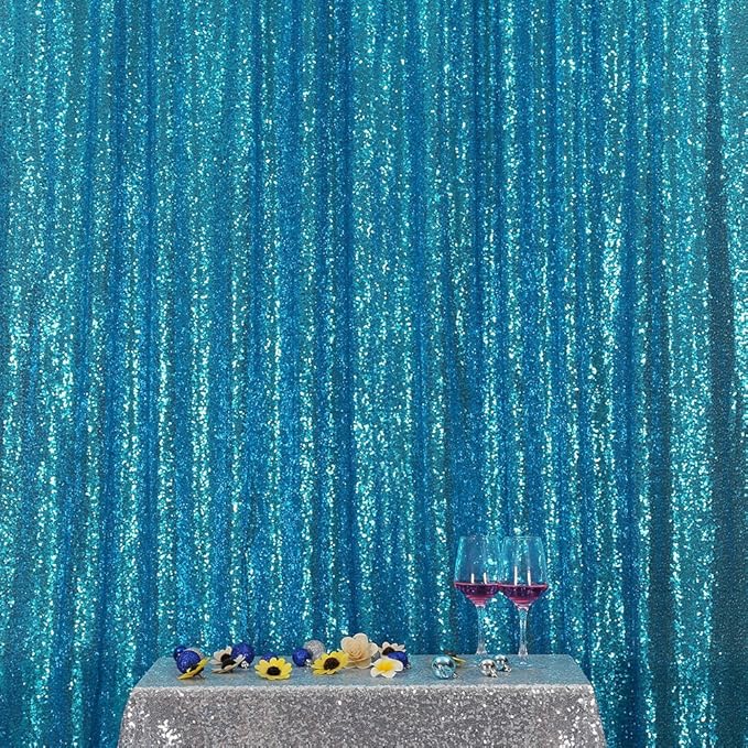 Poise3EHome 6FT x 8FT Turquoise Sequin Photography Backdrop Curtain by Poise3EHome