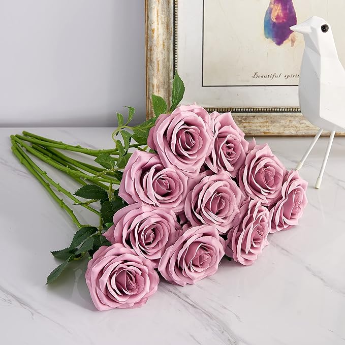 Artificial Rose 10pcs Open Flower Bouquet Faux Rose Stems - Image 5