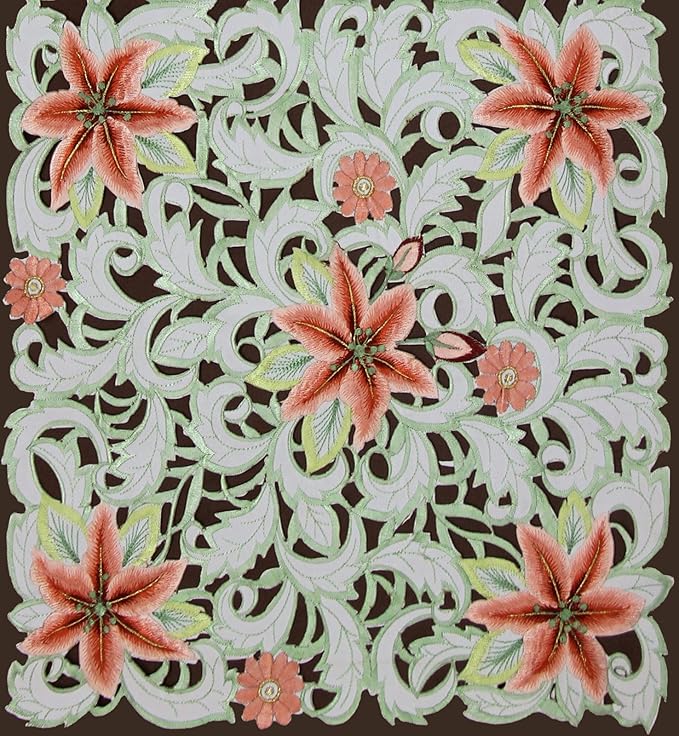 Creative Linens Embroidered Lily Daisy Floral Table Runner 15x52 Ivory Dresser by Creative+Linens