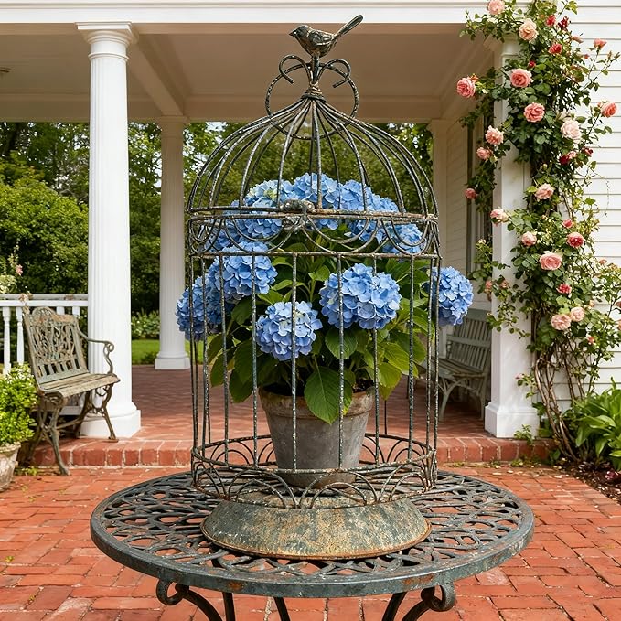 Rustic Farmhouse Metal Planter Holder Vintage Birdcage Distressed Deractive - Image 4