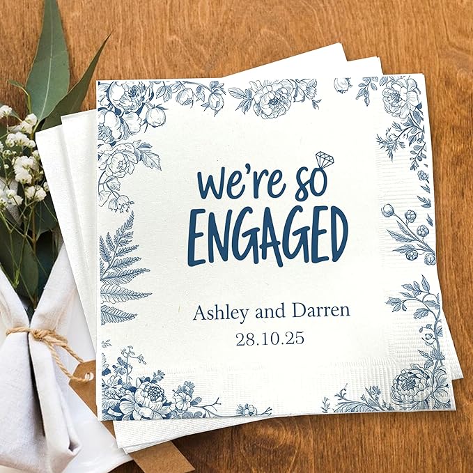 Luxury Personalized Engagement Napkins, We're Engaged, Custom Cocktail Napkins by GiantBigHands