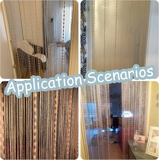 Hysenm Door String 39x79 Inch Curtains Beige Panel Soft Balls Romantic Glitter - Image 5