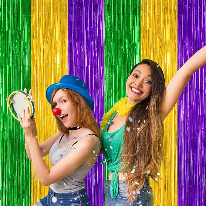 2 Pack Mardi Gras Tinsel Backdrop, 3.28 FT x 7.05 FT Metallic Fringe Curtain - Image 6