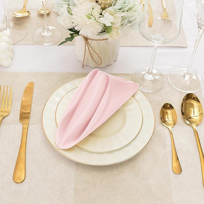 50 Pieces Light Pink Satin Napkins, Silky Soft Smooth Washable Napkins - Image 4