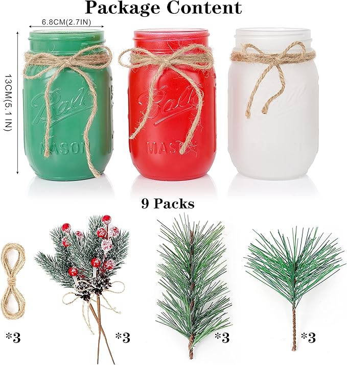 CNVOILA Christmas Centerpiece 3PC Set: Mason Jars, Table Decorations, Home & - Image 2
