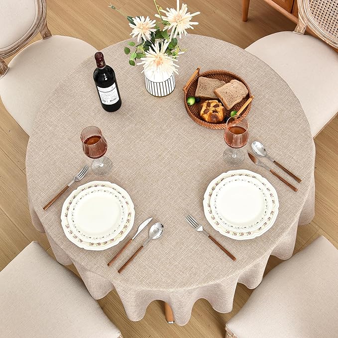Fitable Faux Linen Round Tablecloths 90 Inch, 6 Pack - Image 2