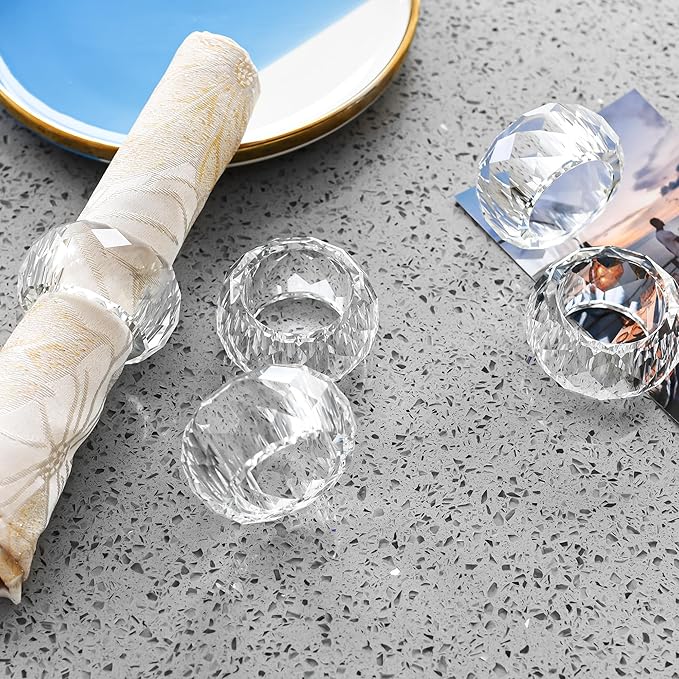 kitCom Crystal Napkin Ring Holders Set of 12, Luxury Crystal Napkin Holder Rings - Image 7