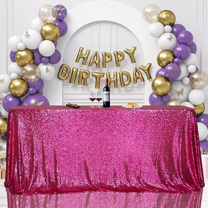 SquarePie Sequin Tablecloth 50 x 72 Inch Hot Pink Glitter Table Linen - Image 2
