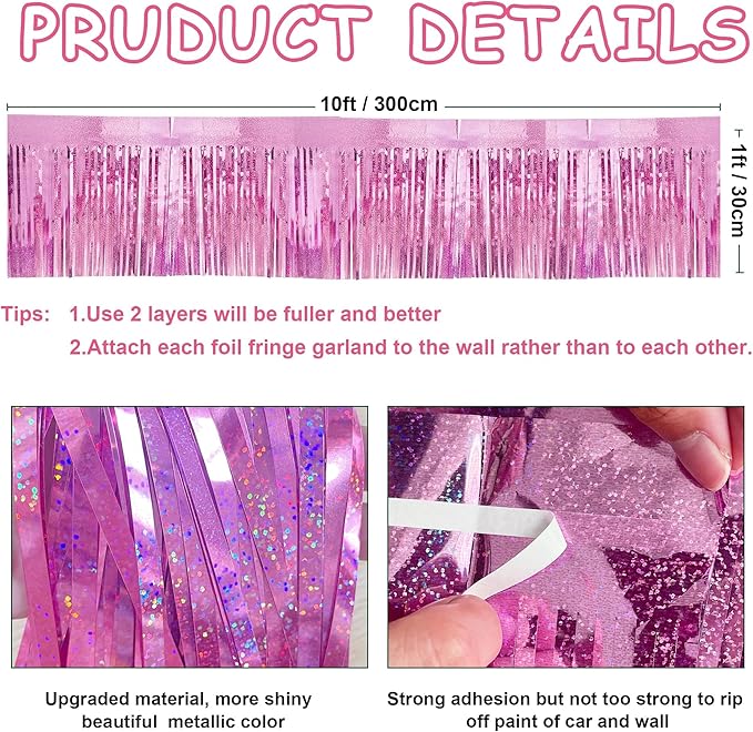 4 Pcak Each 10 Feet Glitter Pink Parade Float Decorations - Image 2