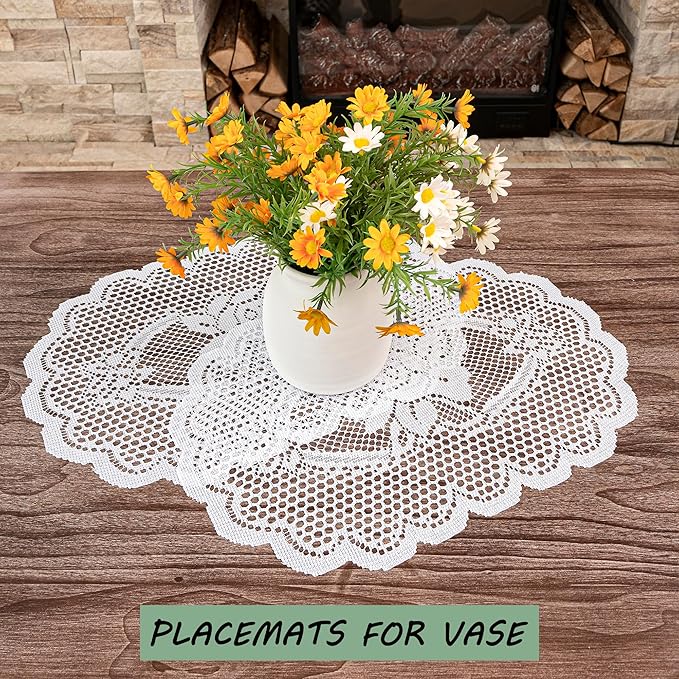2PCS Oval Lace Placemats for Dining Table, Embroidered Table Mats Farmhouse Cup - Image 4