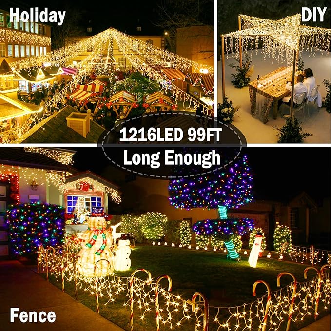 KNONEW 99ft 1216 LED Christmas Lights Outdoor Decorations - Image 6