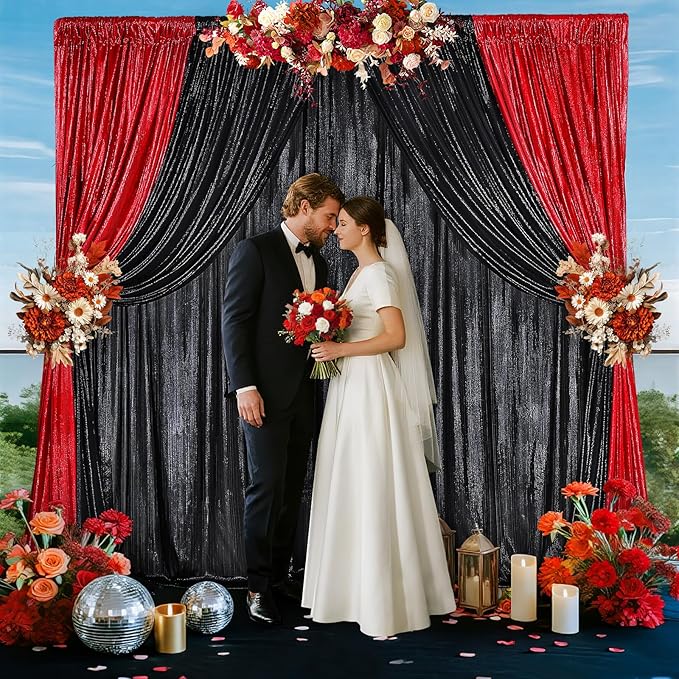 Black Backdrop Curtain 4.8x8FT Halloween Backdrop Sparkly Sequin Party - Image 3