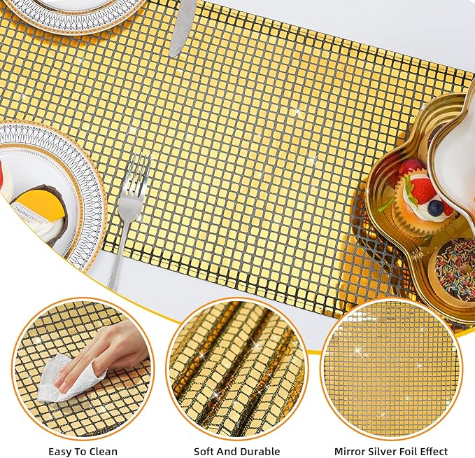 SquarePie Disco Table Runner Mirror Glitter Black and Gold Sequin Runner - Image 3