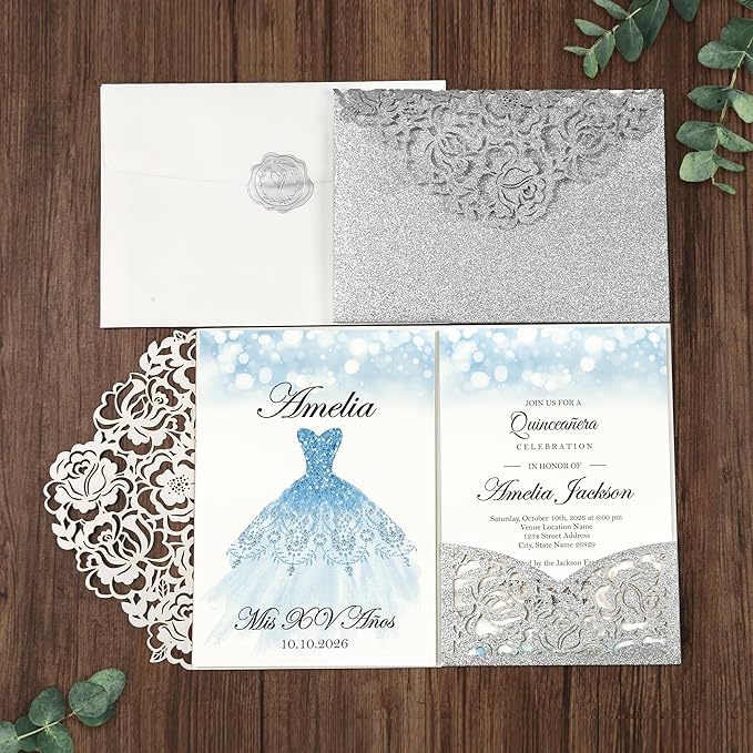 DORIS HOME 50pcs Laser Cut Quinceanera Invitation Pockets - Image 3