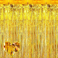 4 Pack Gold Fringe Curtain Backdrop, 3.2Ft x 6.6Ft Metallic Tinsel Foil Fringe by Mebiornt