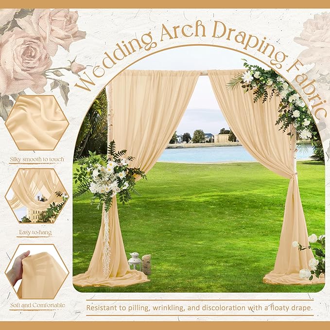 VACVELT Wedding Arch Draping Fabric Champagne Chiffon, 2 Panels Sheer Drapes 30 - Image 4