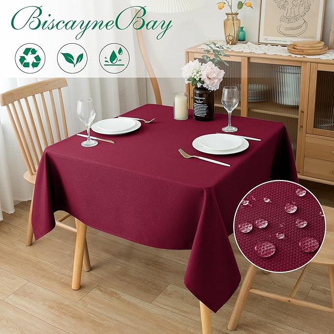 Biscaynebay Textured Fabric Christmas Square Tablecloths 54x54 Inches, Burgundy - Image 2