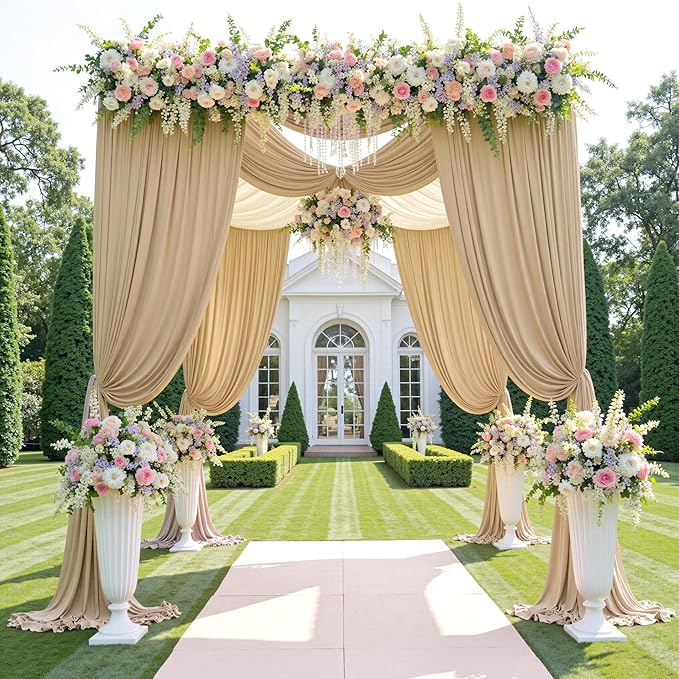 50ftx12ft Wrinkle Free Beige Backdrop Curtain, 10 Panels 12FT Height Beige - Image 2