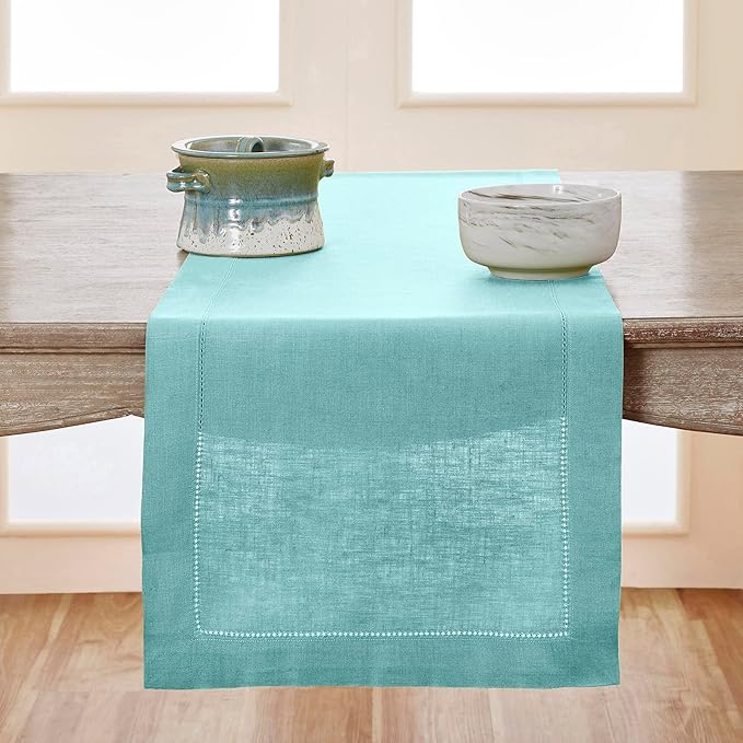 Solino Home Linen Aqua Blue Table Runner 48 Inches by SolinoHome