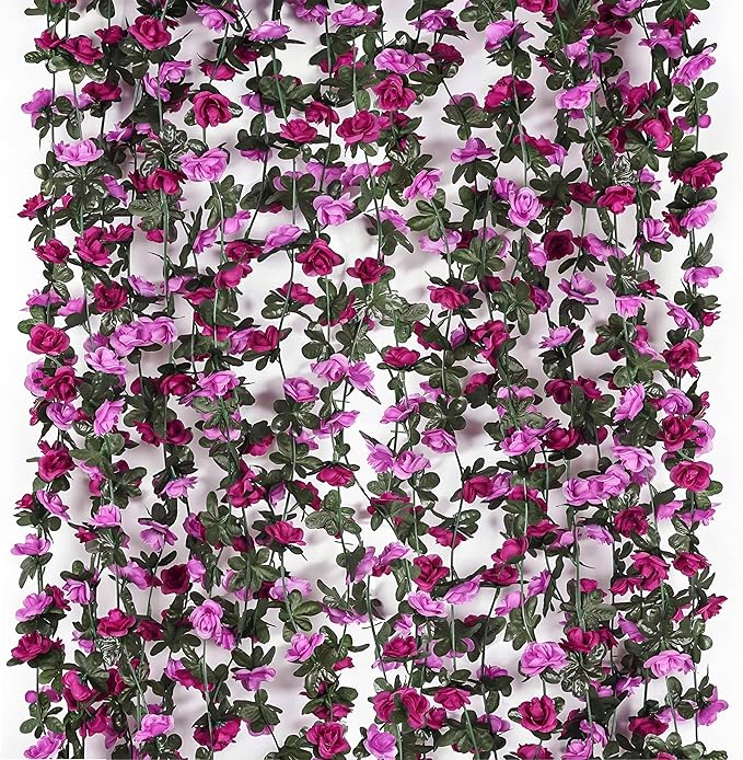 Miracliy 9Pcs 74FT Purple Flower Garland Artificial Rose Arch Vines Fake Spring by Miracliy