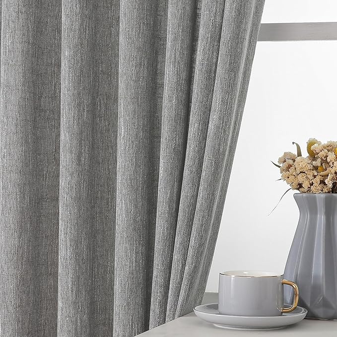 Vision Home Grey Pinch Pleated Semi Sheer Curtains Textured Light Filtering - Image 2