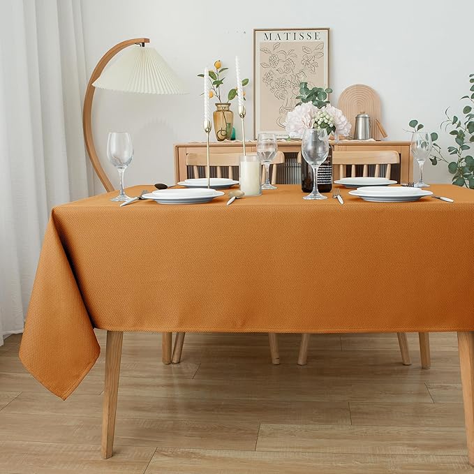 Biscaynebay Fall Tablecloth Textured Fabric 90x132 Inch Rectangular, Bronze - Image 8