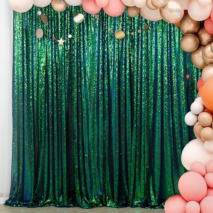 ShinyBeauty Iridescent Green Sequin Backdrop 10FTx10FT Photo Backdrops Green by ShinyBeauty